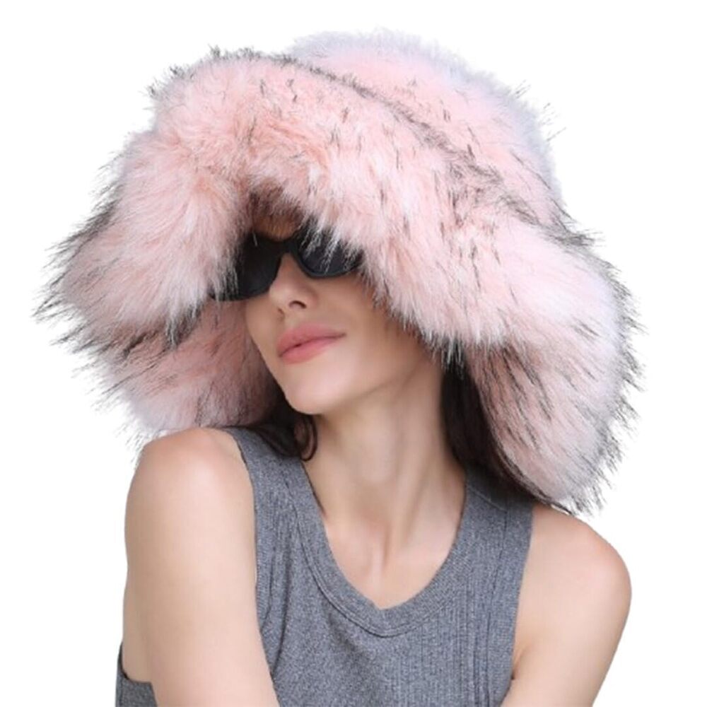 1155 Furry Bucket Hat Winter Faux Fur Plush Hats Warm Fisherman Cap Fluffy